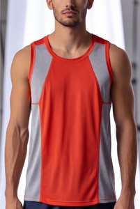 เสื้อกล้ามผู้ชายคอโอ แขนกุด ผ้าถักเนื้อฝ้าย ระบายอากาศดี สไตล์ลำลอง สีบล็อก - Product Image 1