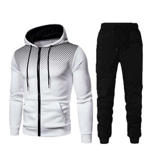 Ensemble de survêtements sportifs décontractés brodés 2 pièces pour hommes, à manches longues et fermeture éclair intégrale, tenues de sport actives pour la saison hivernale - Product Image 3