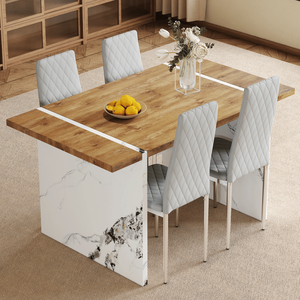 Tavolo da pranzo in legno naturale MDF 55 "x 31.5" accoppiato 4 sedie da pranzo in stile moderno grigio chiaro insieme essenziale per la casa minimalista - Product Image 1