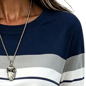 Camiseta informal de manga larga a rayas para mujer, camisa de uso diario suave y cómoda con cuello redondo, ropa de moda para primavera y otoño, elegante y sencilla - Product Image 3