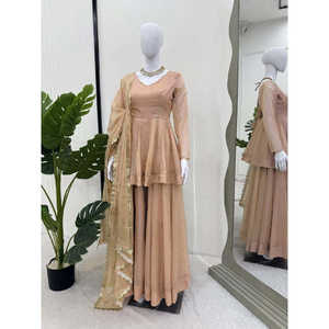 Ensemble haut-bas et dupatta de créateur fait main pour soirée, taille empire, taille XL, en tissu organza - Product Image 6