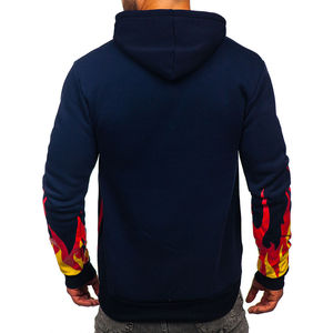 Sweat-shirt à capuche bleu marine pour homme avec manches imprimées flamme, coupe classique, décontracté, en polyester tricoté, pour l'automne - Product Image 4