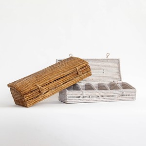 Custom rattan tea packaging box <b>with</b> logo <b>decorative</b> caddy <b>boxes</b> table organiser accessory - Product Image 6