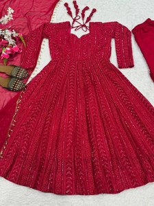 <b>Red</b> <b>Silk</b> Salwar Kameez Traditional Wear for Women Floor-Length Loose Fit Wedding Party Dress Indian Pakistani Ethnic Clothing - Product Image 6