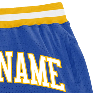 Shorts de basket-ball en maille sublimée bleu royal et jaune pour hommes, vêtements de sport légers en polyester, shorts de match d'équipe, vêtements de compétition - Product Image 3