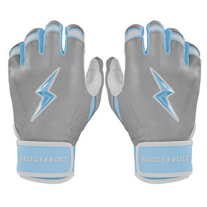ถุงมือตีเบสบอล Bruce-Bolt สีเทาและสีฟ้าอ่อน ทำจากหนัง CABRETTA แท้ 100% แบบข้อมือสั้น สำหรับผู้ใหญ่ทุกเพศ เหมาะสำหรับการฝึกซ้อม - Product Image 1