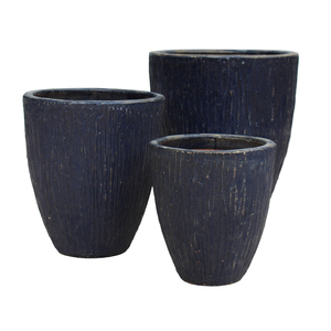 Ensemble de pots de fleurs en céramique rustique écologiques avec trou de drainage, jardinières d'extérieur, design texturé bleu foncé pour fleurs vertes - Product Image 1