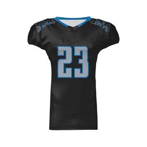 Maillot de football américain personnalisé pour homme, noir et bleu, numéro 23, sublimé, en maille respirante, col en V, manches courtes, coupe athlétique - Product Image 1