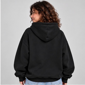 <b>Black</b> Custom Hoodie <b>Women</b> Long Drawstring Premium Heavyweight Fleece Pullover Drop Shoulder Streetwear <b>Sweatshirt</b> - Product Image 4