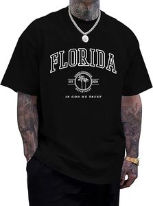 เสื้อยืดคอกลมแขนสั้นสีดำสำหรับผู้ชายลาย Florida State ทรงปกติ สไตล์ลำลอง ผ้าฝ้ายเจอร์ซีย์ - Product Image 2