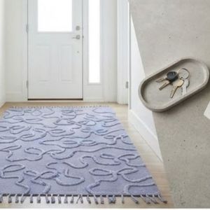 Nouvelle arrivée : tapis de bain rectangulaire en coton à motif abstrait, fabrication indienne, tissage plat moderne, lavable, décoration de salle de bain, en vente. - Product Image 5