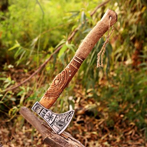 Hache Viking à barbe forgée sur mesure en acier à haute teneur en carbone, manche en bois, outil de camping et d'extérieur DIY OEM, garantie 3 ans - Product Image 3