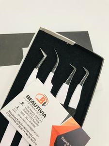 Pinzas de pestañas privadas personalizables profesionales Herramienta de extensión de pestañas sostenible de acero inoxidable con recubrimiento en polvo blanco y negro - Product Image 2