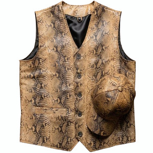 <b>Men</b> Snake Skin Pattern <b>Vest</b> Waistcoat Button Front Sleeveless Outerwear with Matching Cap for Party Stage Wear - Product Image 1