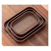 Ensemble de plateaux de service modernes de luxe en aluminium et bois, écologiques, avec poignées, design emboîtable, pour le thé/le café, les anniversaires et les mariages