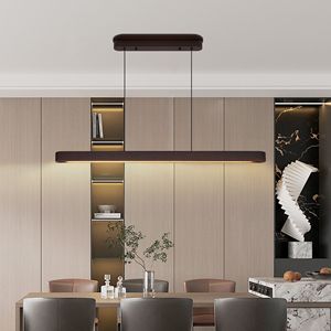 Lampadario a Sospensione LED Moderno da 39 Pollici in Legno di Noce, Lampada Regolabile per Sala da Pranzo e Soggiorno, Elegante Chandelier Color Noce - Product Image 1
