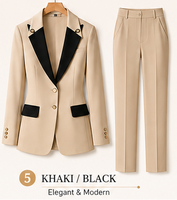 Kadın İki Parçalı İş Takımı Kontrast Yaka Blazer Ceket ve Düz Paça Pantolon Profesyonel Ofis Kıyafeti