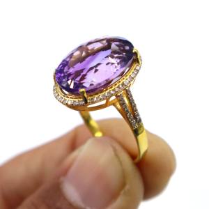 Bague en argent sterling 925 plaqué or avec améthyste violette naturelle et diamant, bijou cadeau pour femme - Product Image 4