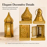 Juego de 2 Faroles Marroquíes Dorados para Ramadán, Portavelas Hexagonales de Metal, Decoración Islámica para Eid, Venta al Por Mayor