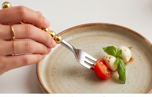 Ensemble de couverts en acier inoxydable multi-usages avec poignées en perles dorées pour la restauration, le service, les desserts, les mariages, la cuisine et les restaurants - Product Image 5