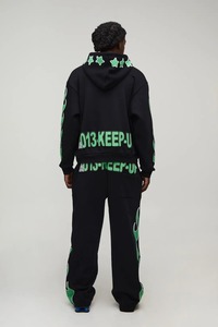Ensemble de survêtement à capuche pour homme, imprimé flamme noir et vert, streetwear, coupe ample, sweat-shirt et pantalon en coton, tenue d'automne - Product Image 3