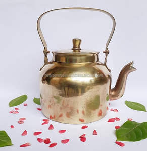 Traditional Handmade Brass Tea <b>Kettle</b> With Lid And Handle For Boiling Water, Making Tea, Coffee, And Other Hot Beverages - Product Image 1