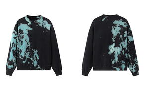 เสื้อสเวตเชิ้ตคอกลมลายมัดย้อม ทรงโอเวอร์ไซส์ แบบถัก สไตล์ลำลองสำหรับฤดูใบไม้ร่วง แขนปกติ สีดำ-เขียวอมฟ้า - Product Image 2
