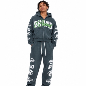 Ensemble sweat à capuche et jogging unisexe OEM/ODM personnalisé, délavé à l'acide, coupe ample, grande taille, style streetwear hiver, effet vieilli vintage - Product Image 5