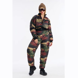 Women <b>Camouflage</b> Full Length <b>Tracksuit</b> Loose Fit Stand Collar Zipper Front With Side Pockets Winter Casual Wear - Product Image 1