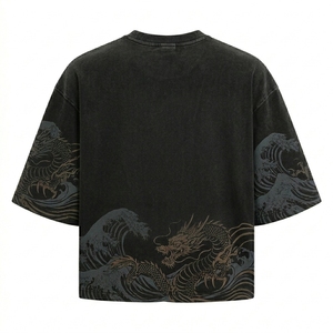 T-shirt personnalisé de style américain unisexe, épaules tombantes, rétro, surdimensionné, avec strass, t-shirt unisexe imprimé personnalisé de haute qualité - Product Image 2