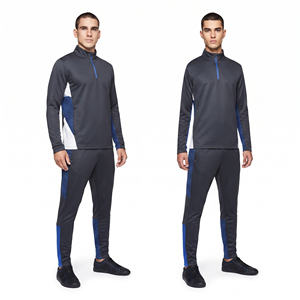 Ensemble de survêtement athlétique deux pièces premium pour homme, haut zippé 1/4, décontracté, 100 % coton, pour le jogging, la gym et le fitness, tenue d'automne - Product Image 1