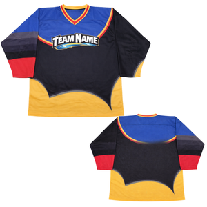 Camiseta de Hockey sobre Hielo Sublimada Personalizada en Azul, Amarillo y Negro, Uniforme de Hockey Profesional con Nombre del Equipo, Camiseta Deportiva Transpirable para Hombre - Product Image 3