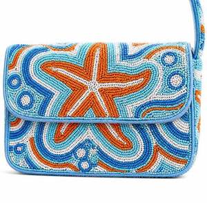 Pochette en verre perlé fait main motif étoile de mer, moderne, durable, avec fermeture à bouton, sac à main de luxe pour femme thème plage, OEM ODM Vente en gros - Product Image 1