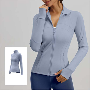 Women High Stretchy Knitted Light <b>Weight</b> Long Sleeve Slim Fit Yoga Jackets Quick Dry Breathable Features Side Pockets for Sports - Product Image 3