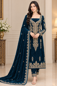 Salwar Kameez en velours modal bordeaux élégant Fashionista International avec broderie dorée, réversible, longueur ras du sol, tenue de mariage pour femme - Product Image 2