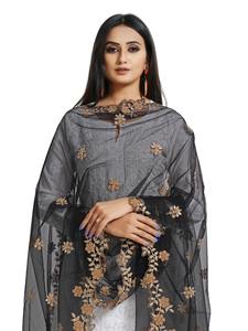 Dupatta en tissu filet noir de créateur, best-seller, magnifique, avec broderie fantaisie, pour mariage, décontracté, traditionnel, pour femmes et jeunes filles - Product Image 3