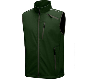 <b>Men's</b> Green Sleeveless Zippered <b>Vest</b> Stand Collar Casual Windproof Outerwear Autumn Solid Color Velour Plus Size Polyester - Product Image 1