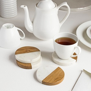 Factory Wholesale Marble & Acacia Wood <b>Coasters</b> Set Luxury Handmade <b>Drink</b> <b>Coasters</b>, Square & Round Coffee Tea Cup Mats, - Product Image 2