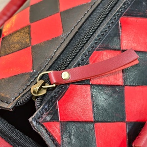 Luxury Genuine Leather <b>Medium</b> Size Speedy <b>Handbag</b> Red Black Checkerboard Floral Embroidery Lightweight Large Capacity Travel - Product Image 5
