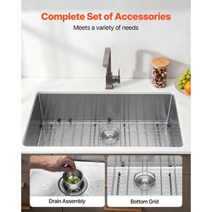 Lavello da cucina sottopiano a vasca singola da 33 pollici in acciaio inossidabile, stile rustico, con trattamento superficiale Nano e accessori a bordo vasca - Product Image 4