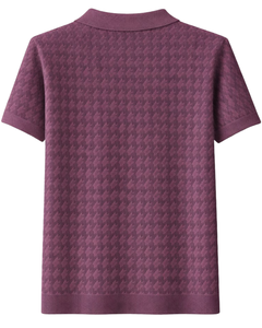 เสื้อโปโลถักเนื้อผ้าสีแดงเบอร์กันดีสำหรับผู้ชาย แขนสั้น สไตล์ลำลองสำหรับฤดูร้อน ทรงเข้ารูป รับผลิตตามแบบ OEM พร้อมปักโลโก้ ขายส่ง - Product Image 5