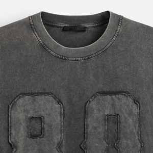 T-shirts personnalisés pour hommes en coton, style streetwear, coupe oversize, col rond côtelé, avec patch brodé, épaules tombantes, t-shirt vierge épais pour hommes - Product Image 5
