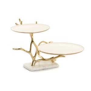 Support à gâteaux en aluminium à 2 niveaux au design antique pour servir des desserts au chocolat, des gâteaux, des fruits, des collations, décorer les tables de fête et offrir en cadeau - Product Image 3