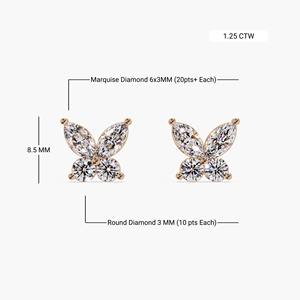 Elegantes Pendientes de Oro Blanco de 14K con Diseño de Mariposa y Racimo de Diamantes, 1.25 Ct, Diamante Cultivado en Laboratorio con Corte Marquesa, 8 Piedras, Joyería para Bodas y Uso Diario para Mujer - Product Image 6