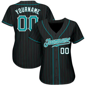 Black Aqua Pinstripe Teal White Baseball Jersey for Men Button Down Team Uniform Breathable Lightweight <b>Athletic</b> Sports Apparel - Product Image 1
