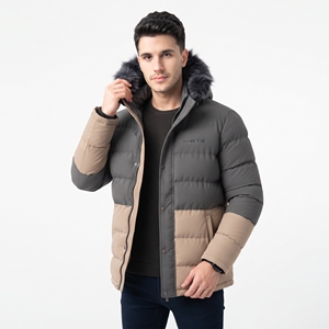 Custom Men's <b>Corduroy</b> Quilted Parka Faux Fur Lined Two Color Winter Puffer <b>Jacket</b> Warm Insulated Outerwear - Product Image 3