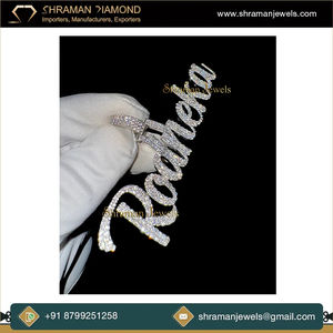 Trendy Hip Hop 925 Silver Rhodium Plated Custom Iced Fine Cursive <b>Initial</b> Letter Name Diamond Pendant Fine <b>Necklace</b> Charm Unisex - Product Image 2