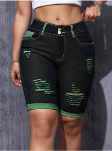 Shorts de Mezclilla de Cintura Alta para Mujer, Corte Recto, Dobladillo Desgastado, Color en Contraste, Ropa Casual de Verano, Secado Rápido Premium, Marca TRIBON SPORTS - Product Image 3