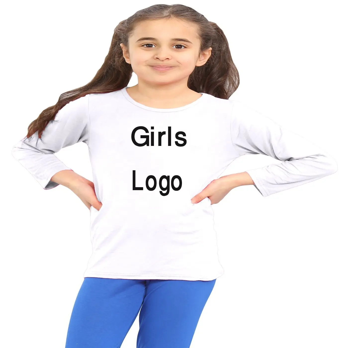 Le prime ragazze classiche a maniche lunghe con Logo personalizzato Premium per ragazze che stampano T-shirt in puro cotone montate