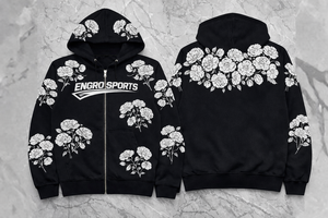 Custom Puff Printing Hoodie – White Flower Design | OEM Sportswear Manufacturer Rose Flower Design <b>Hoodies</b> <b>Zip</b>-<b>Up</b> <b>Black</b> Hoodie - Product Image 3